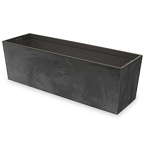 botle Blumenkasten mit praktischem Einsatz Blumentopf Länge: 77 cm Balkonkasten auf Kunststoff Betonoptik Beton Struktur Anthrazit Farbe Innen/Außenbereiche von botle