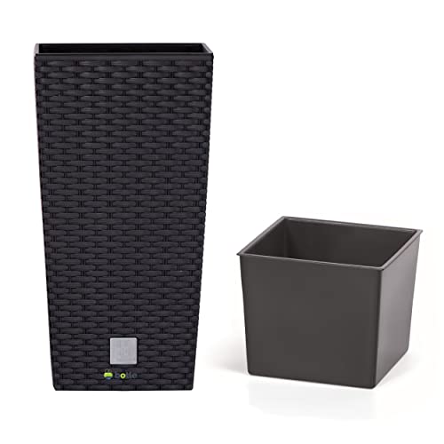 botle Blumenkübel 7,2 L Rattan-Optik Atnhrazit Pflanzkübel h. 32,4 cm mit Innenkasten 3 L quadratisch Übertopf aus Kunststoff botle Blumenkübel 7,2 L Rattan-Optik Atnhrazit Pflanzkübel h. 32,4 cm mit Innenkasten 3 L quadratisch Übertopf aus Kunststoff von botle