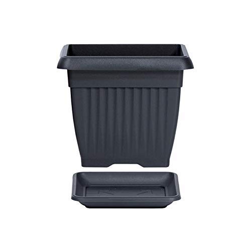 botle Blumenkübel Blumentopf mit Untersetzer quadratisch Terrakotta-Struktur (anthrazit, 15 cm x 15 cm x 13 cm) von botle