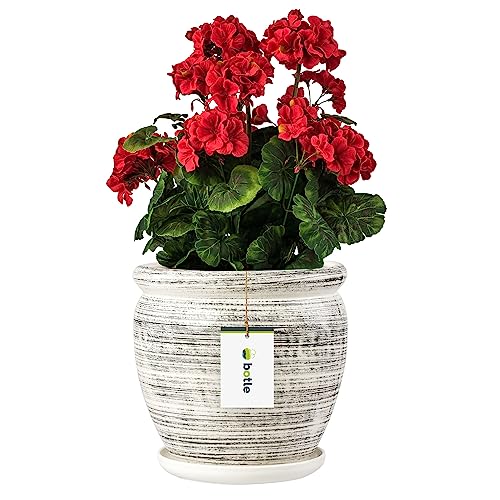 botle Blumentopf Blumenübertopf Weiß schwarz Blumenschale mit Untersetzer Rund DxH 280 mm x 305 mm Oberfläche Glanz Keramik Modern Glamour von botle