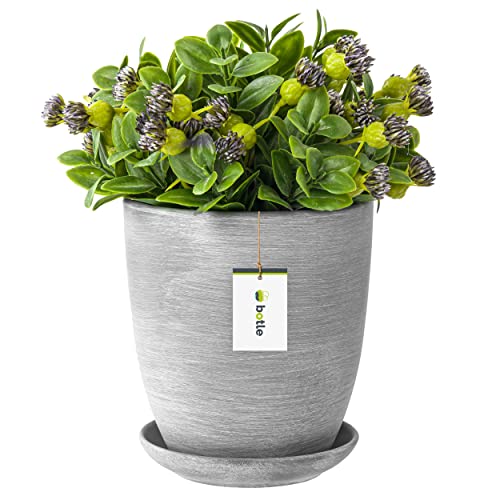 botle Blumentopf Blumenübertopf dunkelgrau Blumenschale mit Untersetzer Rund BxH 130 mm x 140 mm Oberfläche Matt Keramik Modern Glamour von botle