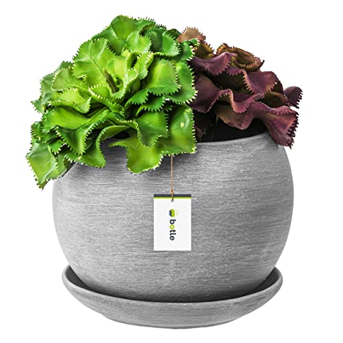 botle Blumentopf Blumenübertopf dunkelgrau Kugel Blumenschale mit Untersetzer Rund BxH 110 mm x 100 mm Oberfläche Matt Keramik Modern Glamour von botle