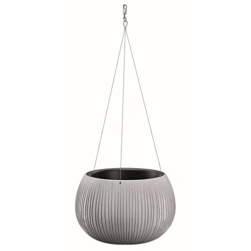 Hängender Blumentopf Betonimitation mit Wellendesign + Innentopf /24x16cm Beton/Betonoptik Inkl. Einlegeboden Metall Haken Blumenkasten von botle