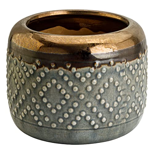 botle Keramik Oval Glasiert Blumentopf Grau & Gold H 16cm D 15cm Vintage Skandinavischen Stil Ornament von botle