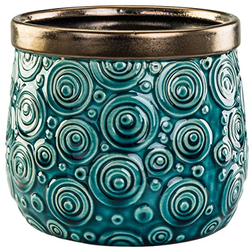 botle Keramik Rund Glasiert Blumentopf Türkis Gold H 13,5 cm Skandinavischen Stil Ornament von botle