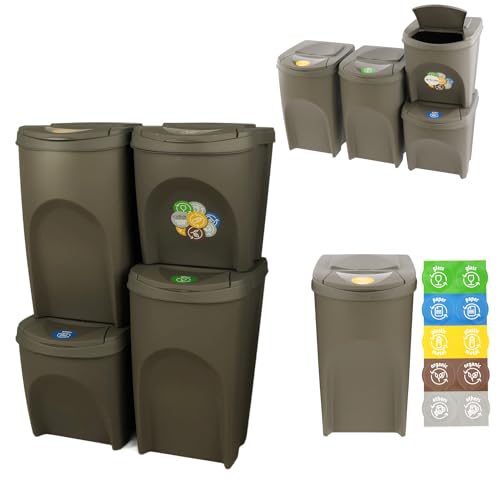 botle Mülleimer- 4er Set 120 L Mülltrennungssystem - Set aus 2x35 L + 2x25 L Abfalleimern in Grau zum Stapeln Kompakt modulare und Licht Einfache Sortierung des Hausmülls Kunststoff von botle