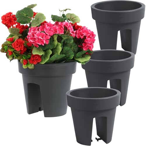 botle Satz von 3 Stück Balkonkiste Blumenkasten Geländerkasten Balkonkasten Geländertopf ?24,5cm | 5 L anthrazit Balkon-Blumenkasten oval von botle