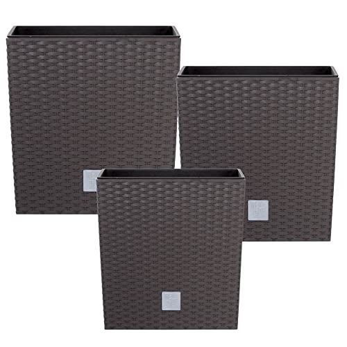 Set 3X Pflanztöpfe Blumentopf Einsatz Rattan Trapez H 22+26+32 cm Umbra mit Pflanzeinsatz Quadrat von botle
