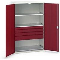 bott verso Flügeltürschrank mit Schubladen, mit 3 Fachböden und 4 Schubladen, BxTxH: 1300 x 550 x 2000 mm von Bott