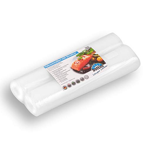 2 x BOTTINI Vakuumrollen mit Struktur 30cm breit 6m lang goffriert Sous Vide Folien in Profiqualität mit Siegelrand und Struktur Vakuumbeutel für alle Vakuumierer von bottini