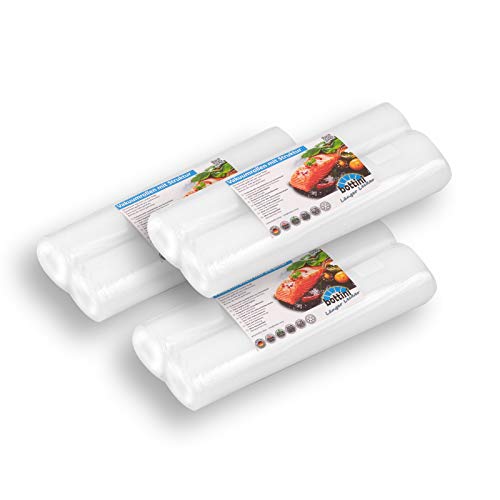 6 x BOTTINI Vakuumrollen goffriert mit Struktur 28 x 600 cm Sous Vide, Folien in Profiqualität mit Siegelrand und Struktur Vakuumbeutel für alle Vakuumierer von bottini