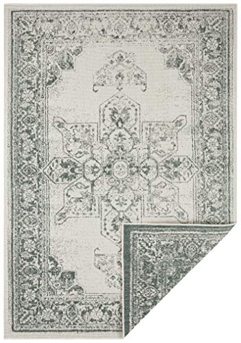 NORTHRUGS In- und Outdoor Teppich Borbon 160x230cm - Wendeteppich Wetterfest Orientalisches Vintage Design Läufer für Balkon Terrasse Garten Wintergarten Wohnzimmerteppich Wasserfest in Grün Creme von NORTHRUGS