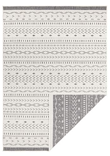 NORTHRUGS In- und Outdoor Teppich Kuba 120x170cm - Wendeteppich Wetterfest Boho Design Ethno Muster Läufer für Balkon Terrasse Garten Wintergarten Wohnzimmerteppich Wasserfest in Grau Creme von NORTHRUGS