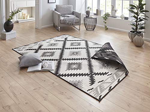 NORTHRUGS In- und Outdoor Teppich Malibu 160x230cm - Wendeteppich Wetterfest Modern Geometrisches Muster Läufer für Balkon Terrasse Garten Wintergarten Wohnzimmerteppich Wasserfest in Schwarz Creme von NORTHRUGS