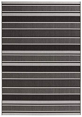 NORTHRUGS In- und Outdoor Teppich Strap 160x230cm - Wetterfest Modernes Streifen Muster Grafisches Design Läufer für Balkon Terrasse Garten Wintergarten Wohnzimmerteppich Wasserfest in Schwarz von NORTHRUGS