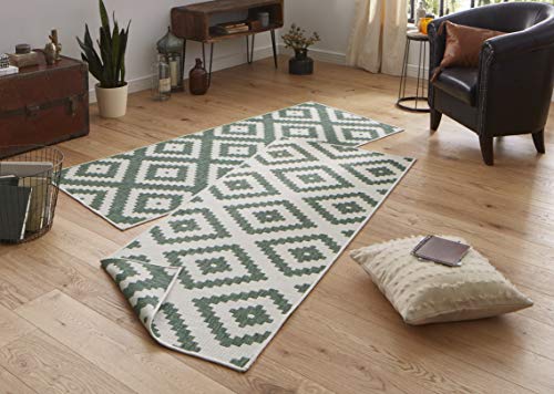 NORTHRUGS Outdoor Teppich Malta-Wendeteppich Wetterfest Modernes Geometrisches Muster Läufer für Balkon Terrasse Garten Wintergarten Wohnzimmerteppich Wasserfest, Polypropylen, Grün,Creme, 80x150cm von NORTHRUGS