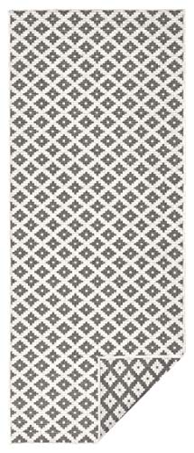 NORTHRUGS In- und Outdoor Teppich Nizza 80x350cm - Wendeteppich Wetterfest Modernes Geometrisches Muster Läufer für Balkon Terrasse Garten Wintergarten Wohnzimmerteppich Wasserfest in Grau Creme von NORTHRUGS