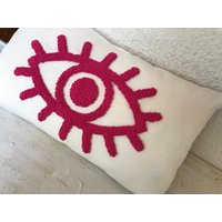 Pink Kissenbezug Deko Lochnadel Kissen Handarbeit Evil Eye Dark Wurfkissen Baumwolle Farmenhaus von boutiquerain