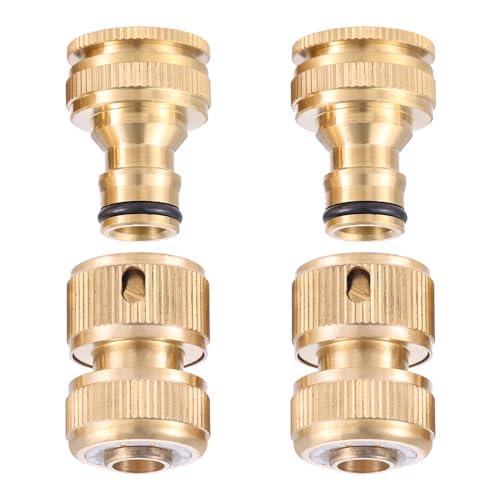 BOWAREPRO 4-teilige Gartenschlauchanschlüsse aus massivem Messing, 2 Stück 1/2-Zoll-Messing Schlauchanschluss, 2 Stück 1/2 Zoll u. 3/4 Zoll 2-in-1 Schlauchkupplung für Gartenschlauch von bowarepro
