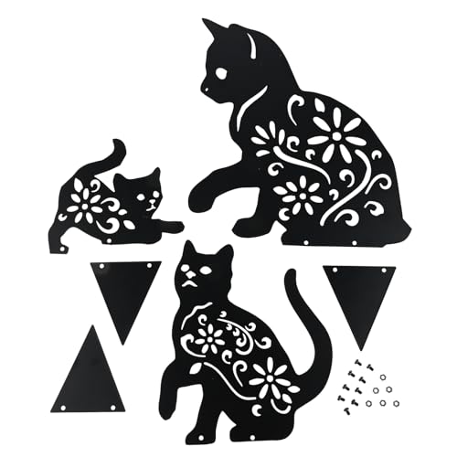 bowarepro 3 Stücke Metall Garten Katze Stecker, Schwarze Vogelscheuche Katze, Gartendeko Katze, Metall Schwarze Katze Silhouette Katze Dekorative Gartenstecker für Pathway Yard Rasen Outdoor von bowarepro