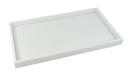 2,5 cm tiefes weißes Kunstleder-Tablett mit einer Auswahl von Präsentationsblock aus Samt oder Kunstleder (Tablett mit weißem Kunstleder-Pad) von Box Displays