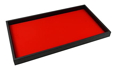 Tablett aus Kunstleder, 2,5 cm tief, mit Präsentationsblock aus Samt oder Kunstleder (Tablett mit rotem Samt-Pad) von Box Displays
