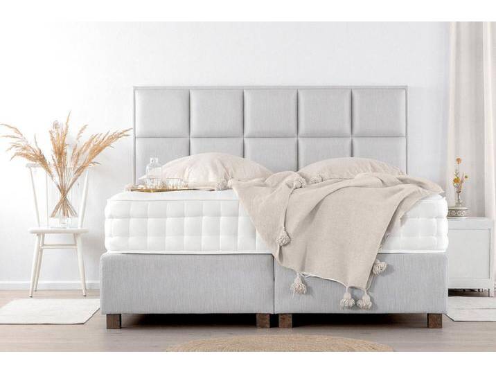 Boxspringbett CAMBRIDGE 140x200 cm - verschiedene Farben und Bezüge verfügbar - mit Matratze - mit zehn gepolsterten Waben am Kopfteil von boxspringliebe