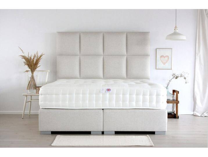 Boxspringbett LONDON II 180x200 cm - verschiedene Farben und Bezüge verfügbar - konfigurierbar - mit Matratze - mit gepolstertem Waben am Kopfteil von boxspringliebe