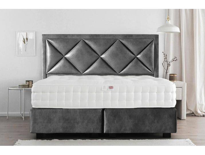 Boxspringbett LOUIS 220x200 cm - verschiedene Farben und Bezüge verfügbar - konfigurierbar - mit Matratze - mit Kopfteil in Rautenoptik von boxspringliebe