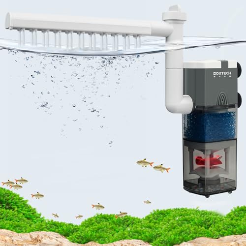 boxtech Aquariumfilter Interner 3W,4 in 1 Aquariumfilter Leistungspumpe Ultra Leise Einstellbarer Schwammfilter,Durchflussmenge 220L/H, geeignet für 10-50 Liter von boxtech