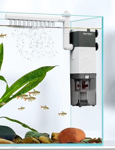 boxtech 4 in 1 interner Aquariumfilter,6W Aquariumfilter Leistungspumpe Ultra Leise Einstellbarer Schwammfilter,Durchflussmenge 450L/H, geeignet für 8-17 Gallonen Aquarium(M) von boxtech