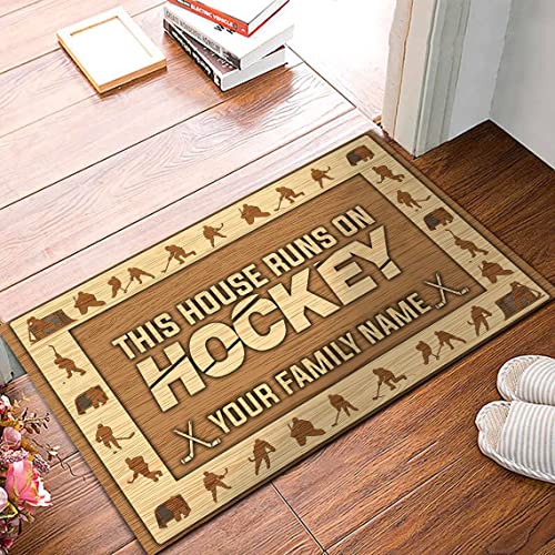 Badematten Dieses Haus Läuft Auf Einer Hockey-Holzmatte, Hockey Fußmatte Lustige Schmutz Widerstehen Eingangsteppich Für Außenbereich Flur Haustür 40X60Cm von bozhoushihuijingbaihuoyouxiangongsi