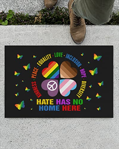 Fußmatte Innen Regenbogen-Hippie-Kleeblatt-HASS Hat Hier Kein Zuhause, Freundlichkeit, Frieden, Vielfalt Fußmatte Waschbar Schmutz Widerstehen Türvorleger Für Wohnzimmer Eingang 40X60Cm von bozhoushihuijingbaihuoyouxiangongsi