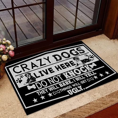 Haustür Fußmatten Boxer Verrückte Hunde Leben Hier, Klopfen Nicht, Sie Bellen. Lustiger Warnhund, Boxer Eingangsteppich Komfortabel Wasserabsorbierend Badvorleger Für Außen Eingang 40X60Cm von bozhoushihuijingbaihuoyouxiangongsi