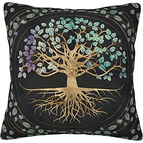 Quadrat Kissenbezug Lebensbaum Yggdrasil Werfen Sie Kissenbezüge Weich Sofakissenbezug Individualität Kissenhülle 45X45Cm Für Auto Balkon Couch Zimmer von bozhoushihuijingbaihuoyouxiangongsi