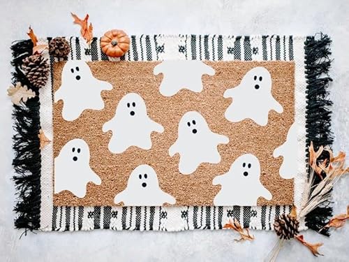 Willkommen Fußmatte Geister Halloween Schmutzfangmatte Schmutz Widerstehen Waschbar Eingangstürmatte Für Eingang Flur Außenbereich 40X60Cm von bozhoushihuijingbaihuoyouxiangongsi