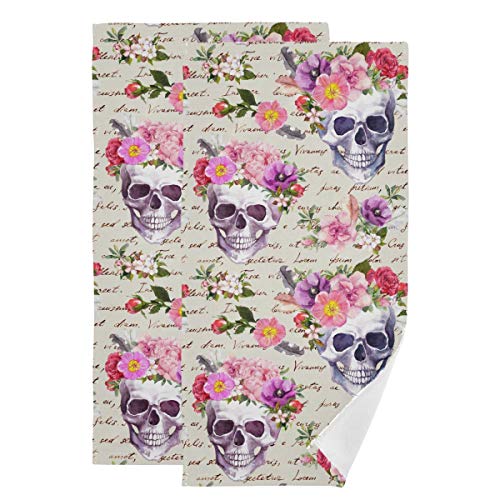 2Er Set Badetücher Schädel Blumen Dia De Muertos Mikrofaser Strandtuch Bedruckt Strandtuch Schnell Trocknendes Strand Handtuch, Für Reise, Yoga, 70x40cm von bozhoushimatingbaihuoyouxiangongsi