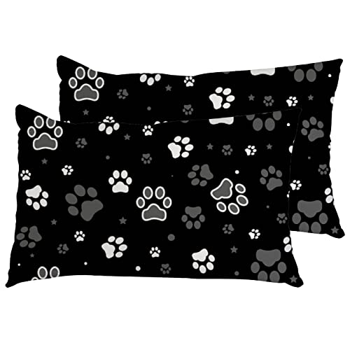 2Er Set Kissenbezüge Schwarz Weiße Hundepfote Rechteckigen Kissenbezug Drucken Weiche Outdoor Kissenbezug, Für Wohnzimmer, Bett, 40X60Cm von bozhoushimatingbaihuoyouxiangongsi