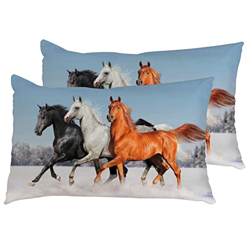 Kissenbezüge 2 Stück Laufende Pferde Outdoor Kissenbezug Moderne Weiche Kopfkissenbezug Mit Reißverschluss, Für Garten, Draussen, 40X60Cm von bozhoushimatingbaihuoyouxiangongsi