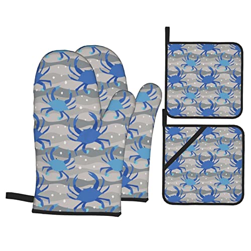 Ofenhandschuhe Topflappen 4Er Set, Blaue Krabben Maryland Grillhandschuhe Mit Innere Baumwollschicht Topfhandschuhe Hitzebeständige Kochhandschuhe, Für BBQ, Grillen, Mikrowelle Ofenhandschuhe Topflappen 4Er Set, Blaue Krabben Maryland Grillhandschuhe Mit Innere Baumwollschicht Topfhandschuhe Hitzebeständige Kochhandschuhe, Für BBQ, Grillen, Mikrowelle von bozhoushimatingbaihuoyouxiangongsi