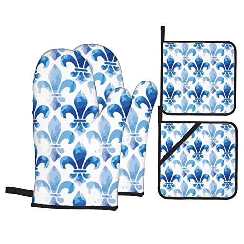 Ofenhandschuhe Topflappen 4Er Set, Fleur De Lis Blaues Meer Kochhandschuhe Hitzebeständige Topfhandschuhe Mit Innere Baumwollschicht Ofenhandschuhe Kitchen, Für Küche, Backen, Grillen Ofenhandschuhe Topflappen 4Er Set, Fleur De Lis Blaues Meer Kochhandschuhe Hitzebeständige Topfhandschuhe Mit Innere Baumwollschicht Ofenhandschuhe Kitchen, Für Küche, Backen, Grillen von bozhoushimatingbaihuoyouxiangongsi