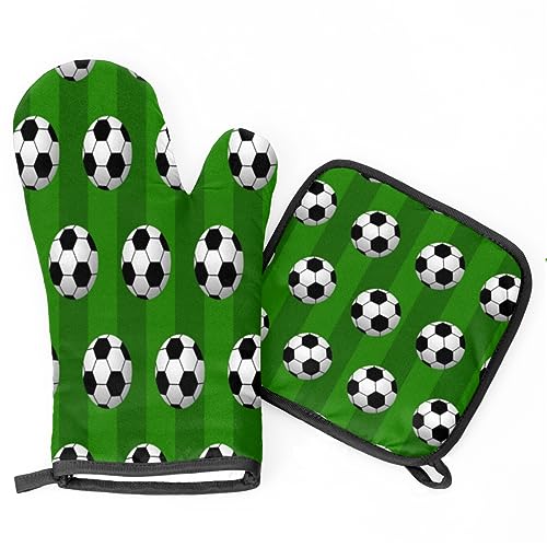 Ofenhandschuhe Topflappen Set Fußball Ball Muster Ofenhandschuhe Kitchen Hitzebeständige Topfhandschuhe Wasserfeste Grillhandschuhe, Für BBQ, Backen von bozhoushimatingbaihuoyouxiangongsi