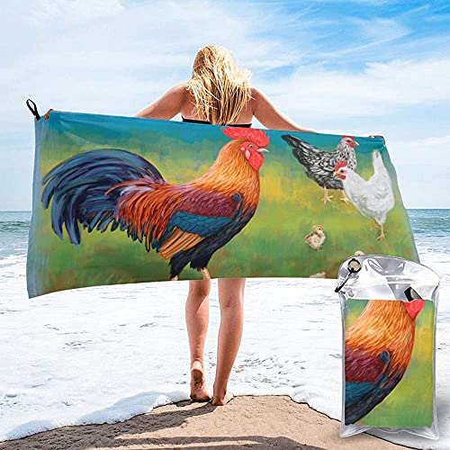 Strandtuch Hahn Mit Hühnern Camping Handtuch Kinder Pool Badetuch Männer Duschtücher, Für Strand, Schwimmbad, Schwimmen, 70x140cm von bozhoushimatingbaihuoyouxiangongsi