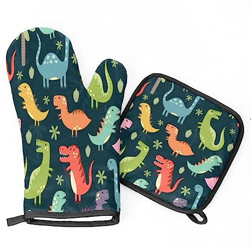 Topflappen Und Topflappen Set Von 2 Süßer Dino Backhandschuhe Mit Innere Baumwollschicht Topflappen Pad Doppelschicht Grillhandschuhe, Für Cafe, Grillen Topflappen Und Topflappen Set Von 2 Süßer Dino Backhandschuhe Mit Innere Baumwollschicht Topflappen Pad Doppelschicht Grillhandschuhe, Für Cafe, Grillen von bozhoushimatingbaihuoyouxiangongsi