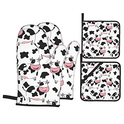 Topflappen Und Topflappen Set Von 4, Lustiges Kuh Muster Backhandschuhe Mit Innere Baumwollschicht Topfpads Druck Grillhandschuhe, Für Mikrowelle, Cafe, Backen Topflappen Und Topflappen Set Von 4, Lustiges Kuh Muster Backhandschuhe Mit Innere Baumwollschicht Topfpads Druck Grillhandschuhe, Für Mikrowelle, Cafe, Backen von bozhoushimatingbaihuoyouxiangongsi