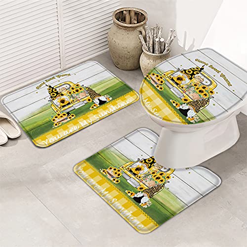 Badematten Set 3 Teilig Love Home Gnomes Couple Sunflower Farm Summer Buffalo Plaid Grain Waschbar Contour Badteppich Dekorative Toilettendeckel Badteppich von bozhoushimotangbaihuoyouxiangongsi