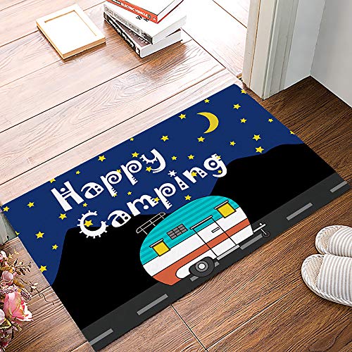 Badematte Happy Camping Cartoon Vintage Wohnwagen In Der Nacht Teppich Resistente Eingangsmatte Weicher Sauberlaufmatte Für Hintertür Außen Haustür 40X60Cm von bozhoushixiangbenshangmaoyouxiangongsi