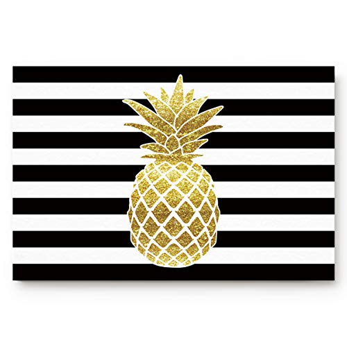 Badteppich Goldene Ananas Auf Schwarzweiss-Streifen Fussmatte Resistente Badematten Rutschfester Fußabtreter Für Eingang Hintertür Haustür 40X60Cm von bozhoushixiangbenshangmaoyouxiangongsi