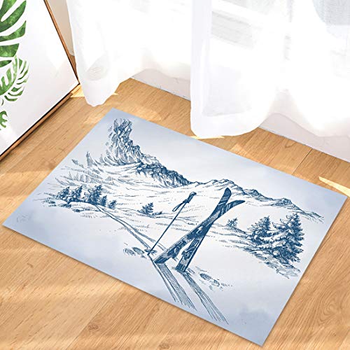 Bodenmatte Winter Skifahren Einfache Berglinien Fußmatte Waschbar Badvorleger Rutschfester Badematten Für Außen Garten Flur 50X80Cm von bozhoushixiangbenshangmaoyouxiangongsi