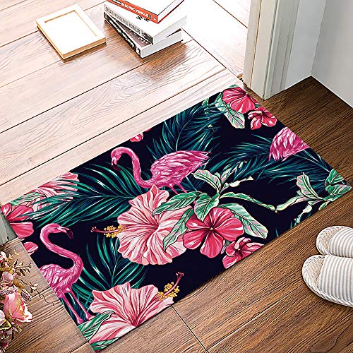 Sauberlaufmatte Pink Flamingo Und Hibiskusblüte Mit Tropischer Palme Matte Personalisiert Badematten Resistente Eingangsteppich Für Eingang Haustür Außen 50X80Cm von bozhoushixiangbenshangmaoyouxiangongsi